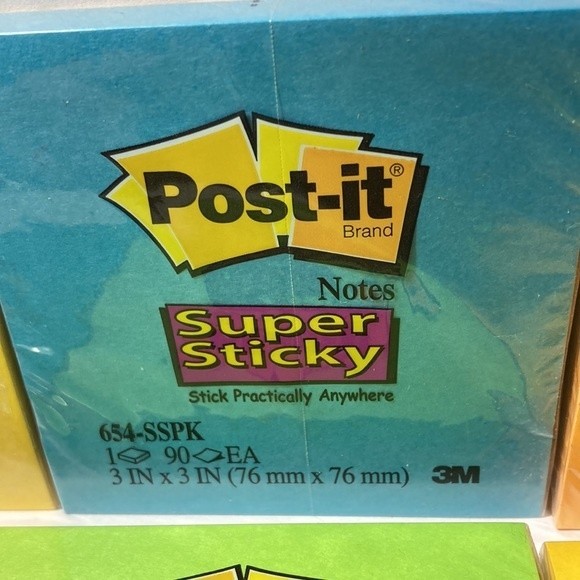 Super Sticky Post It Notes Blue Green Yellow Orange - Picture 5 of 11